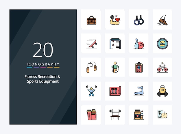 Free vector 20 fitness recreation and sports equipment line filled icon for presentation vector icons illustration