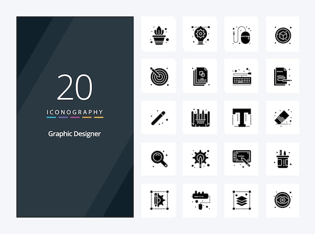 20 Иконка графического дизайнера Solid Glyph для презентации Иллюстрация векторных иконок