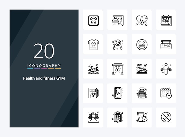 20 Gym Outline icon for presentation Vector Line icons illustration