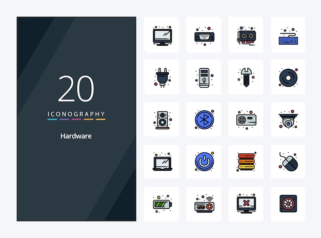 無料ベクター 20 ハードウェア ライン プレゼンテーション用の塗りつぶされたアイコン