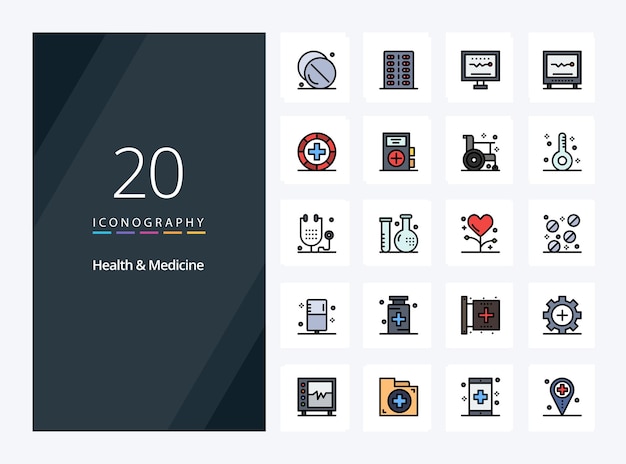 20 health medicine line filled icon for presentation vector icons illustration