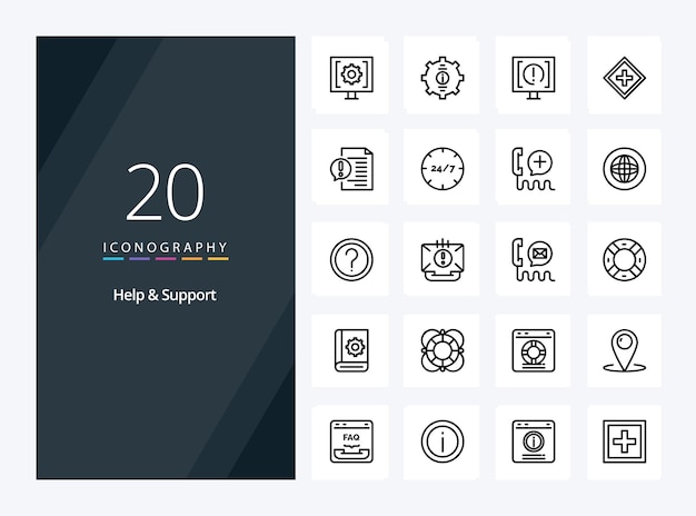Free vector 20 help and support outline icon for presentation