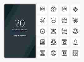 Free vector 20 help and support outline icon for presentation