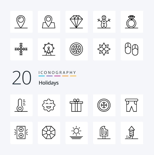 무료 벡터 20 holidays line icon 차가운 수영 휴가를 여행하는 위치와 같은 팩