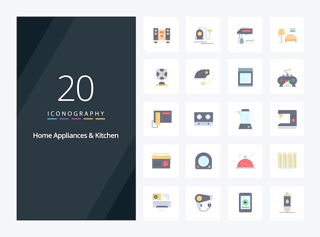 Free vector 20 home appliances and kitchen flat color icon for presentation