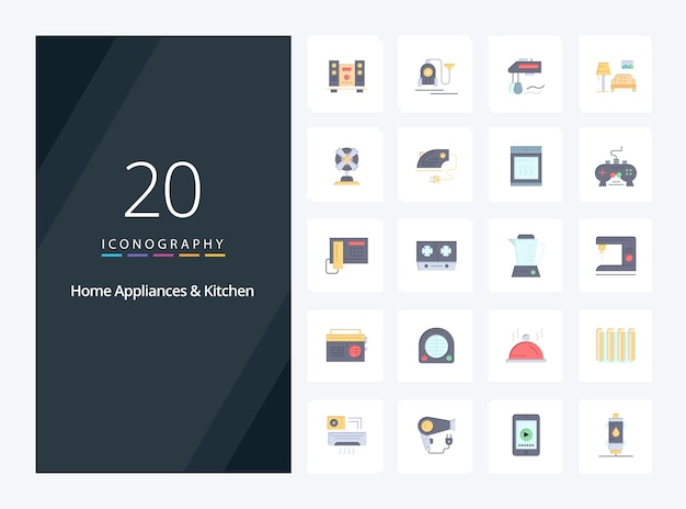 20 elettrodomestici e cucina icona colore piatto per la presentazione