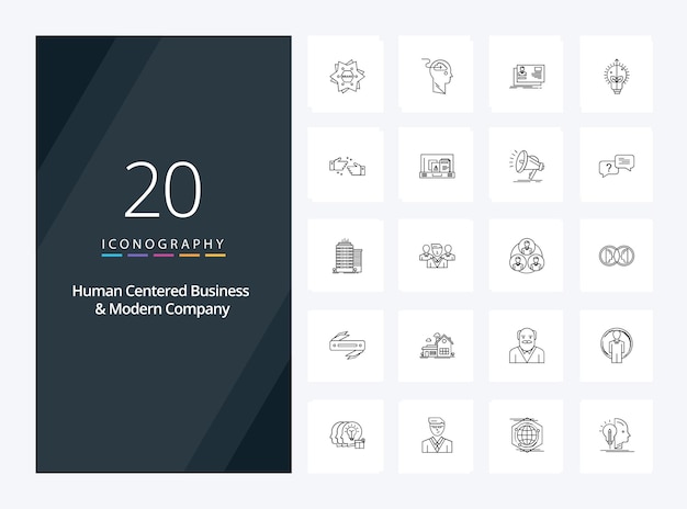 20 human centered business and modern company outline icon for presentation vector line icons illustration