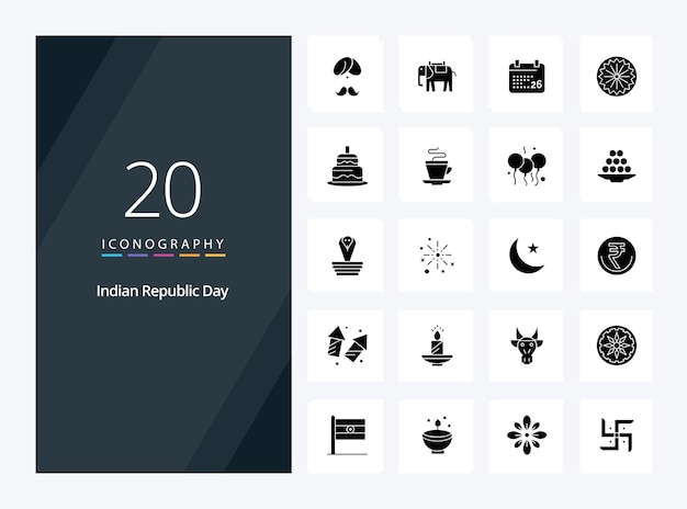 Free vector 20 indian republic day solid glyph icon for presentation vector icons illustration