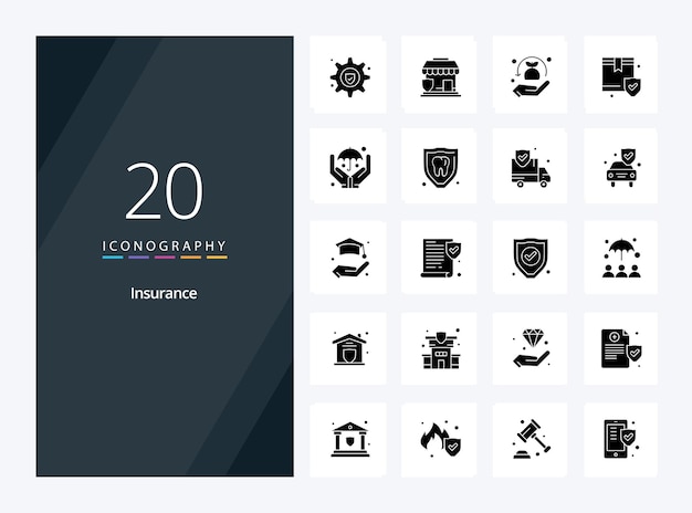 20 иконок Insurance Solid Glyph для презентации