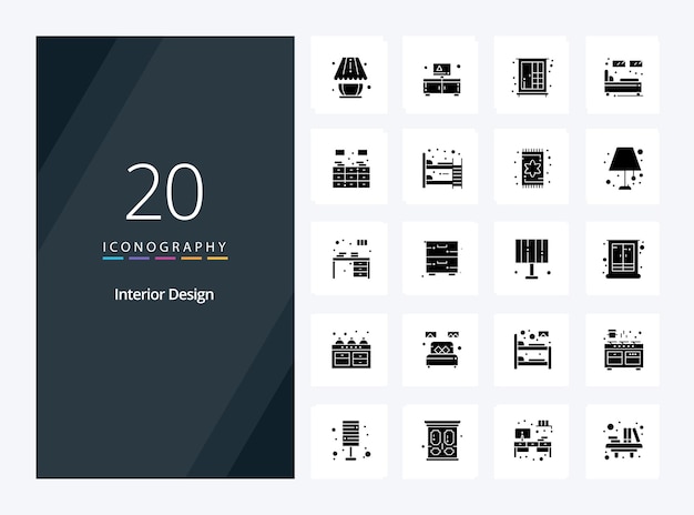 Free vector 20 interior design solid glyph icon for presentation