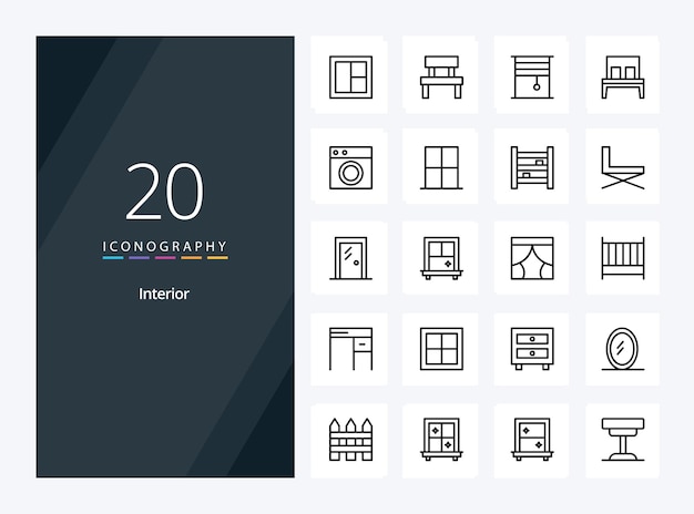 프리젠 테이션 벡터 라인 아이콘 그림에 대한 20 인테리어 개요 아이콘