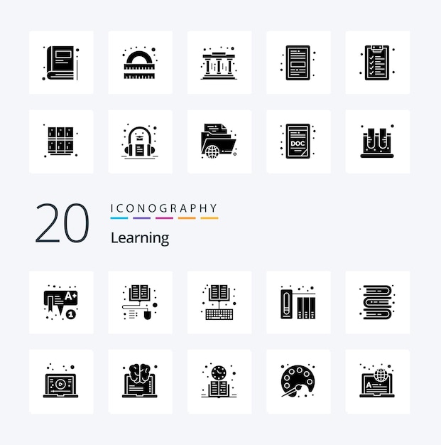 Free vector 20 learning solid glyph icon pack like education history book files data