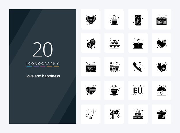 20 Love Solid Glyph icon for presentation Vector icons illustration