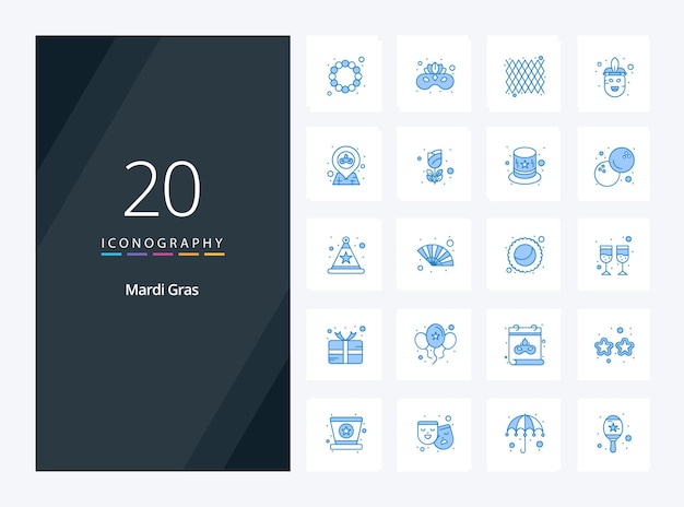 20 Mardi Gras Blue Color icon for presentation