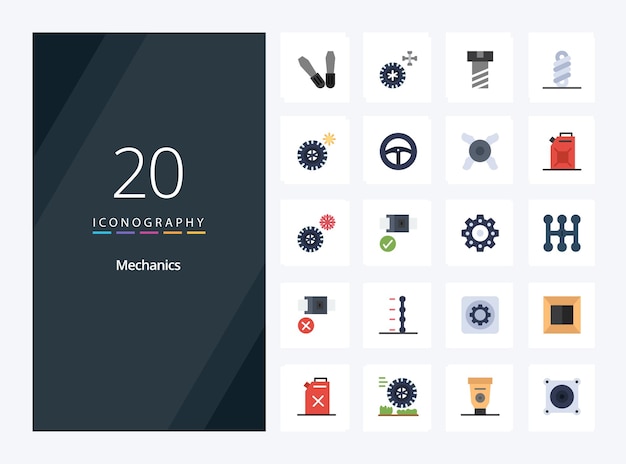 Free vector 20 mechanics flat color icon for presentation