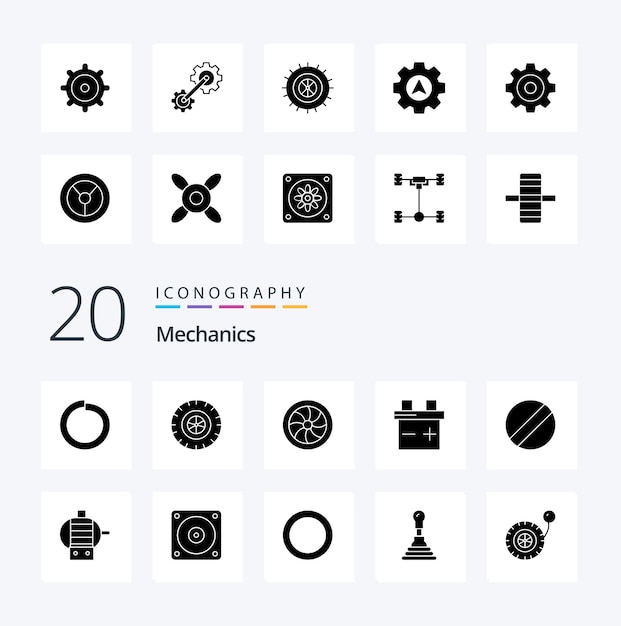 20 Mechanics Solid Glyph icon Pack like fan engine repair electric blade