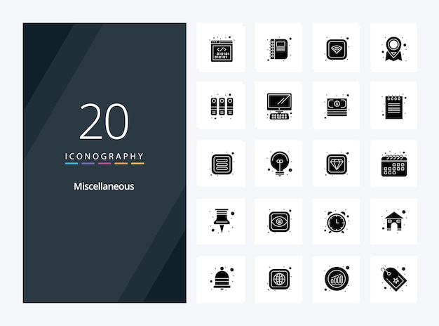 Free vector 20 miscellaneous solid glyph icon for presentation vector icons illustration