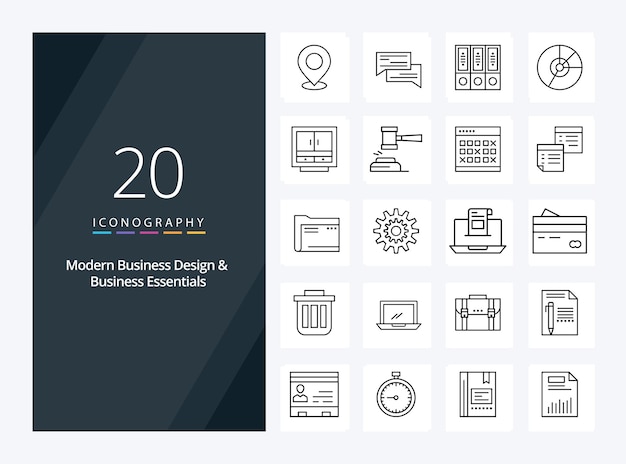 無料ベクター 20 現代のビジネスとビジネスの必需品概要プレゼンテーション ベクトル線アイコン イラストのアイコン