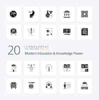 Free vector 20 modern education and knowledge power solid glyph icon pack like van education learining growth knowledge growth