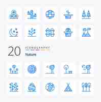 Free vector 20 nature blue color icon pack like night arbor arbor place nature