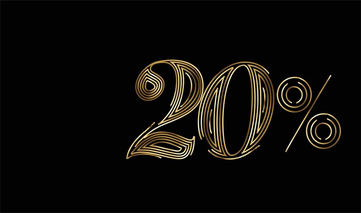 Free Vector 20% off gold sale discount banner. discount offer price tag. vector modern sticker illustration.