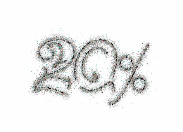 무료 벡터 20% off 입자 판매 할인 배너. 할인 제안 가격표. 벡터 일러스트 레이 션.