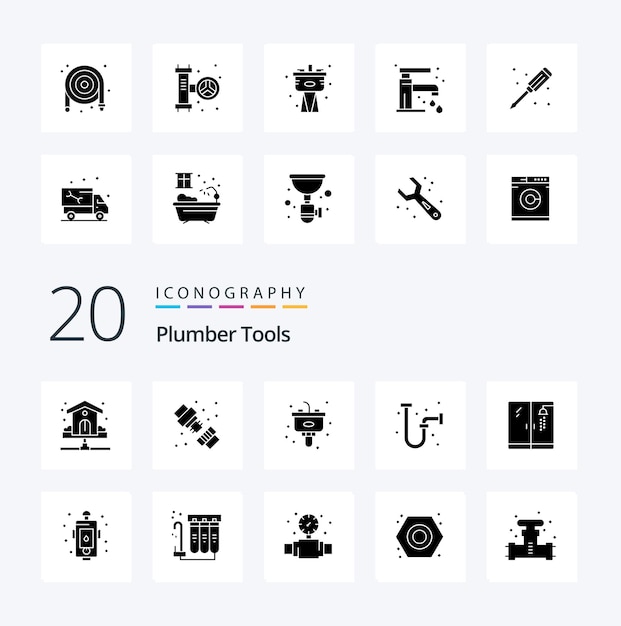 Vettore gratuito 20 idraulico solid glyph icon pack come idraulico industriale lavandino di scarico idraulico