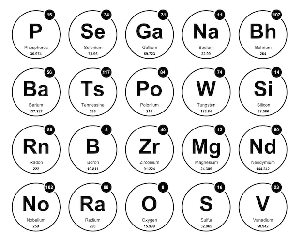 Free vector 20 preiodic table of the elements icon pack design vector illustration