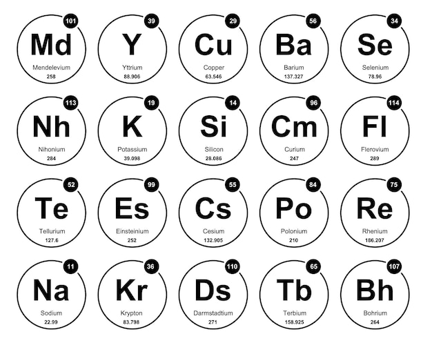 Free vector 20 preiodic table of the elements icon pack design vector illustration