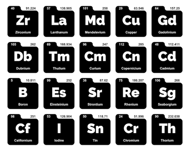 Free vector 20 preiodic table of the elements icon pack design vector illustration