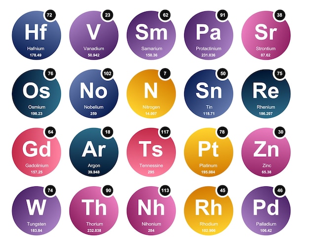 Free vector 20 preiodic table of the elements icon pack design vector illustration