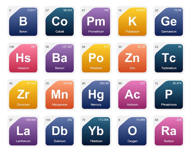 Free vector 20 preiodic table of the elements icon pack design vector illustration