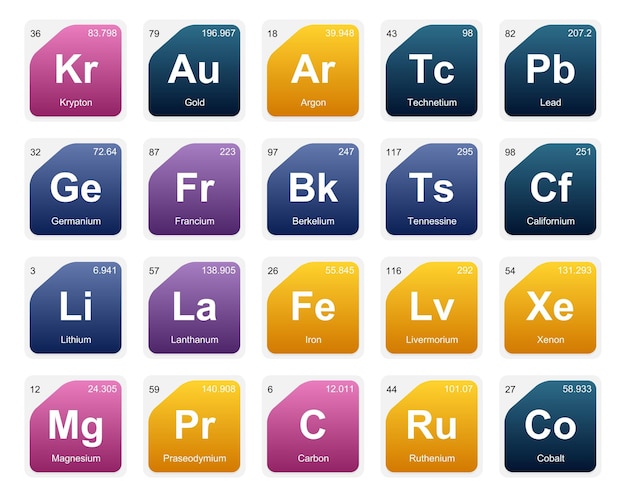 Free vector 20 preiodic table of the elements icon pack design