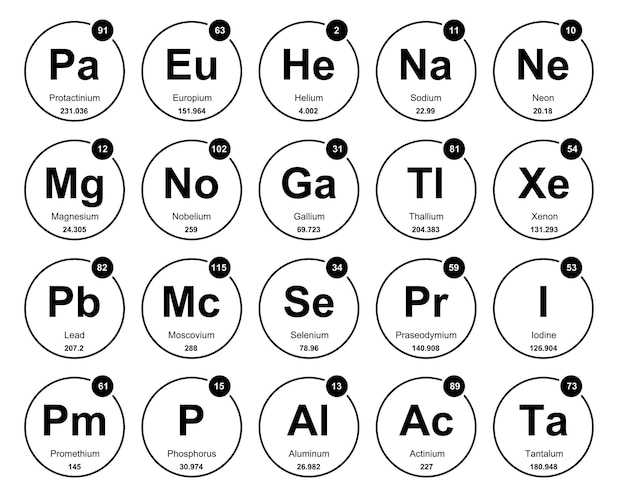 Free vector 20 preiodic table of the elements icon pack design