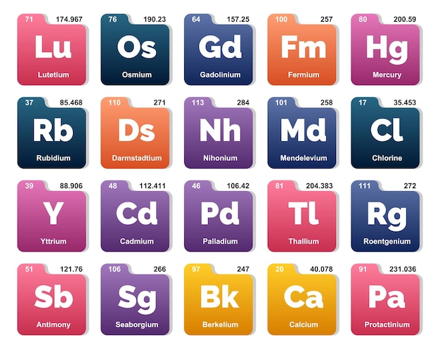 Free vector 20 preiodic table of the elements icon pack design