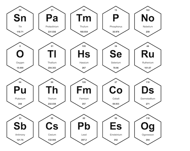무료 벡터 요소 아이콘 팩 디자인 벡터 그림의 20 preiodic 테이블