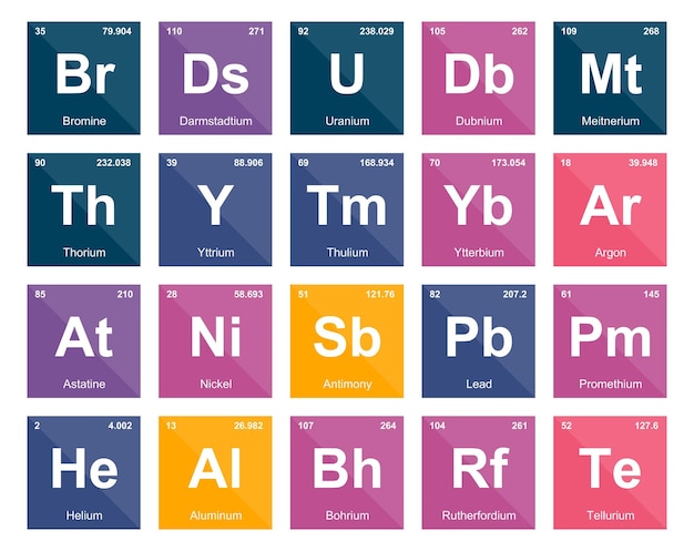 무료 벡터 요소 아이콘 팩 디자인 벡터 그림의 20 preiodic 테이블