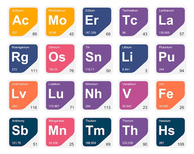 무료 벡터 20 요소 아이콘 팩 디자인의 preiodic 테이블