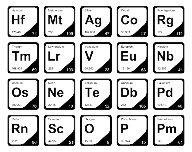 무료 벡터 20 요소 아이콘 팩 디자인의 preiodic 테이블
