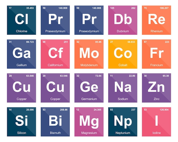 무료 벡터 20 요소 아이콘 팩 디자인의 preiodic 테이블