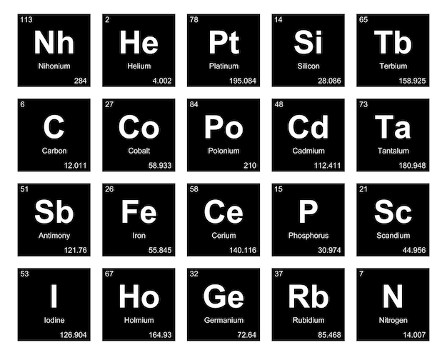 무료 벡터 20 요소 아이콘 팩 디자인의 preiodic 테이블