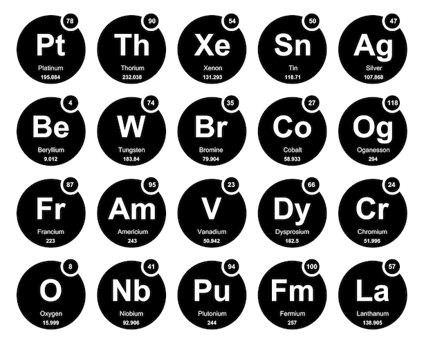 무료 벡터 20 요소 아이콘 팩 디자인의 preiodic 테이블