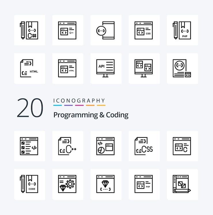 Free Vector 20 programming and coding line icon pack like develop coding development programming develop