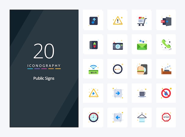 20 значков общественного знака Flat Color для презентации