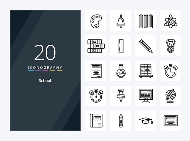 Free vector 20 school outline icon for presentation