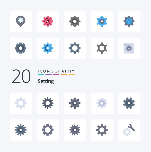 20 Setting Flat Color icon Pack like setting cogs location setting timer