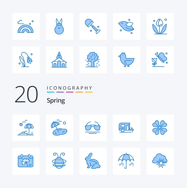 Free vector 20 spring blue color icon pack like day calendar car spring flower anemone flower