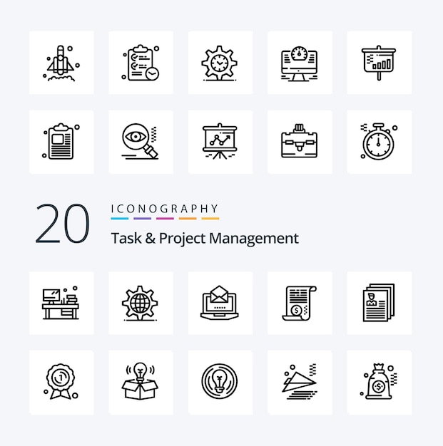 20 Task And Project Management Line icon Pack like attachment server open laptop