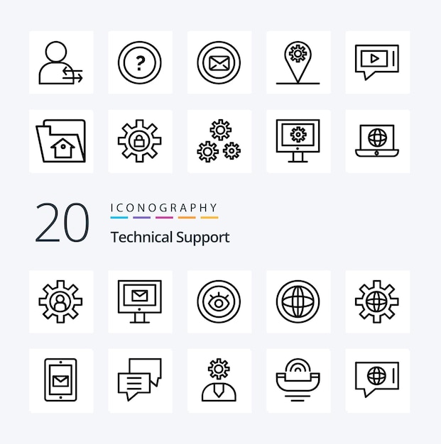 20 テクニカル サポート ライン アイコン ワールド ヘルプ アイ グローバル センターのようなパック