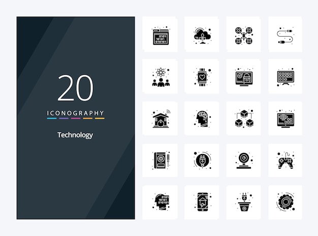 無料ベクター 20 テクノロジー プレゼンテーション用のソリッド グリフ アイコン